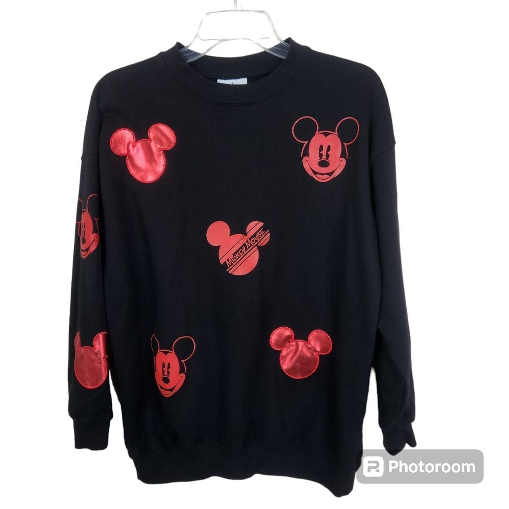 Disney Womens Mickey Mouse Face Print Crewneck Pullover Sweatshirt Size Small